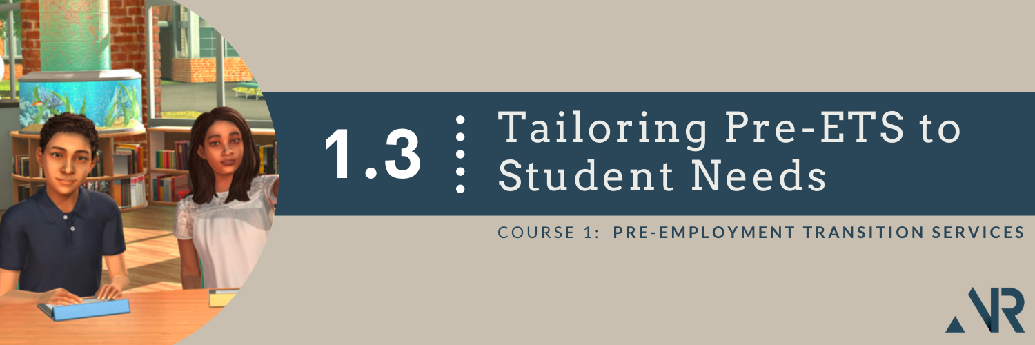 Rectangular banner with student avatars to the left and text that reads: Tailoring Pre-ETS to Student Needs