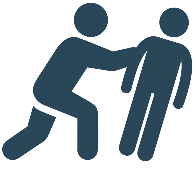 The person figure on the left is pushing over the person figure on the right. 