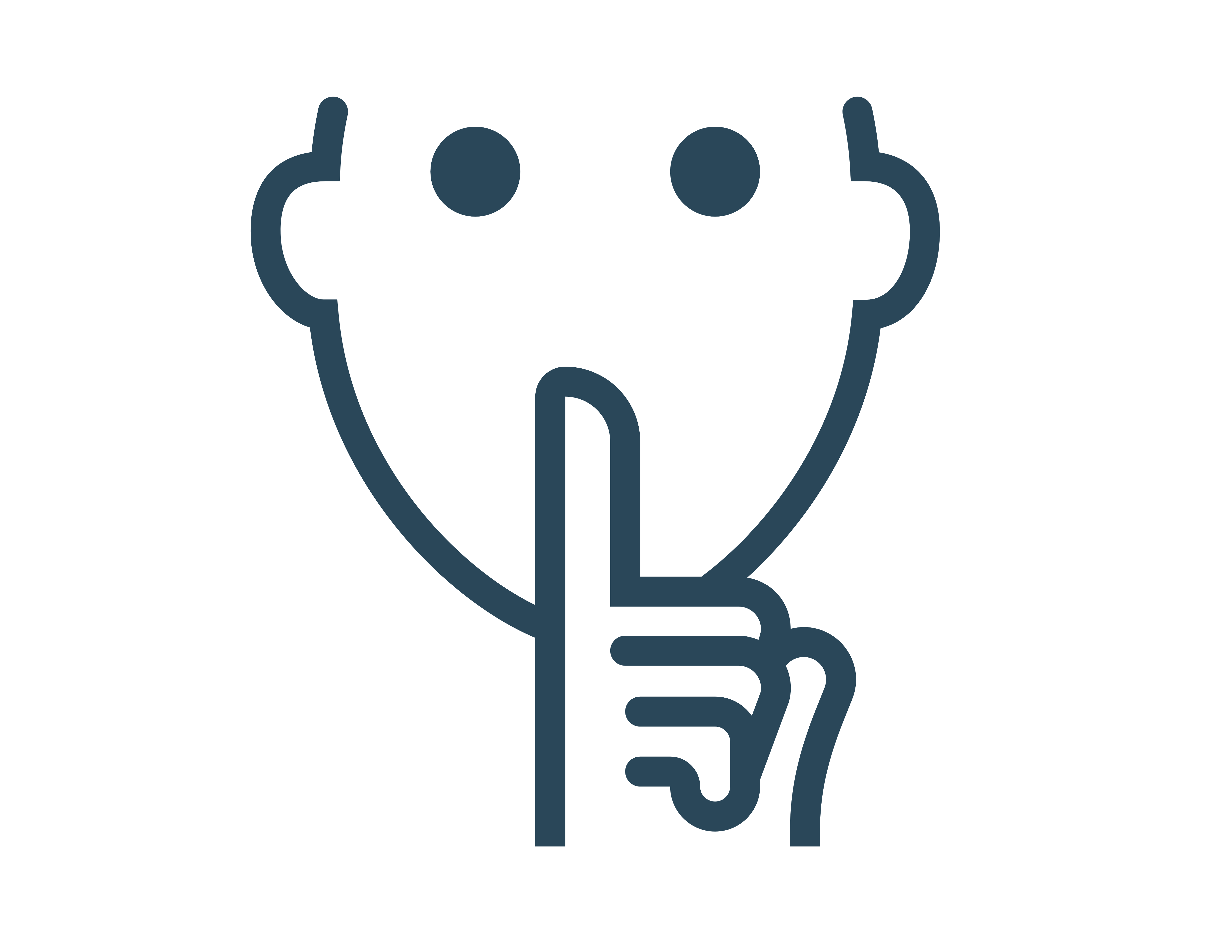 Line drawing of a person holding finger to lips as if to say "Shhh."