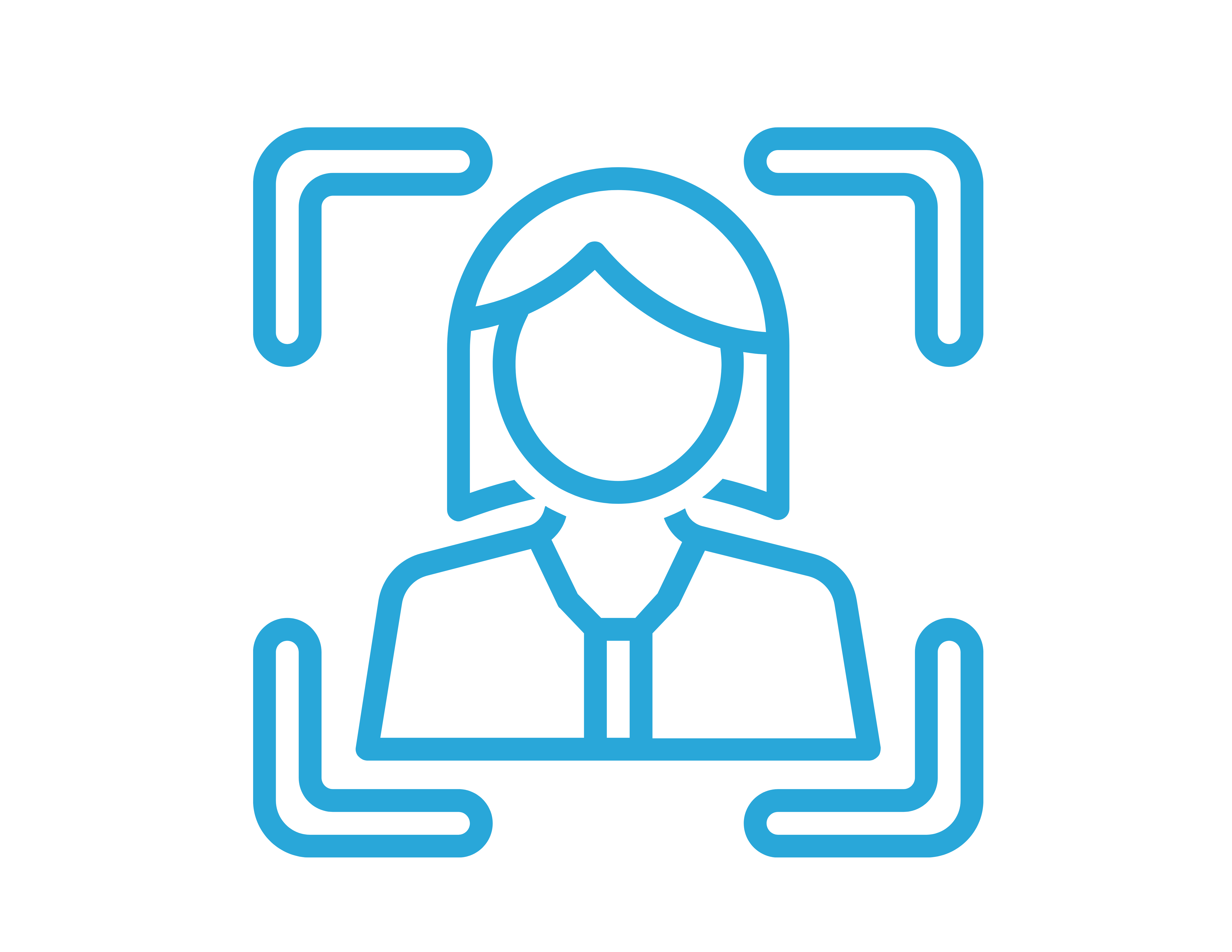 Brackets around simple line drawing of female such as that seen in a camera view finder when focusing.
