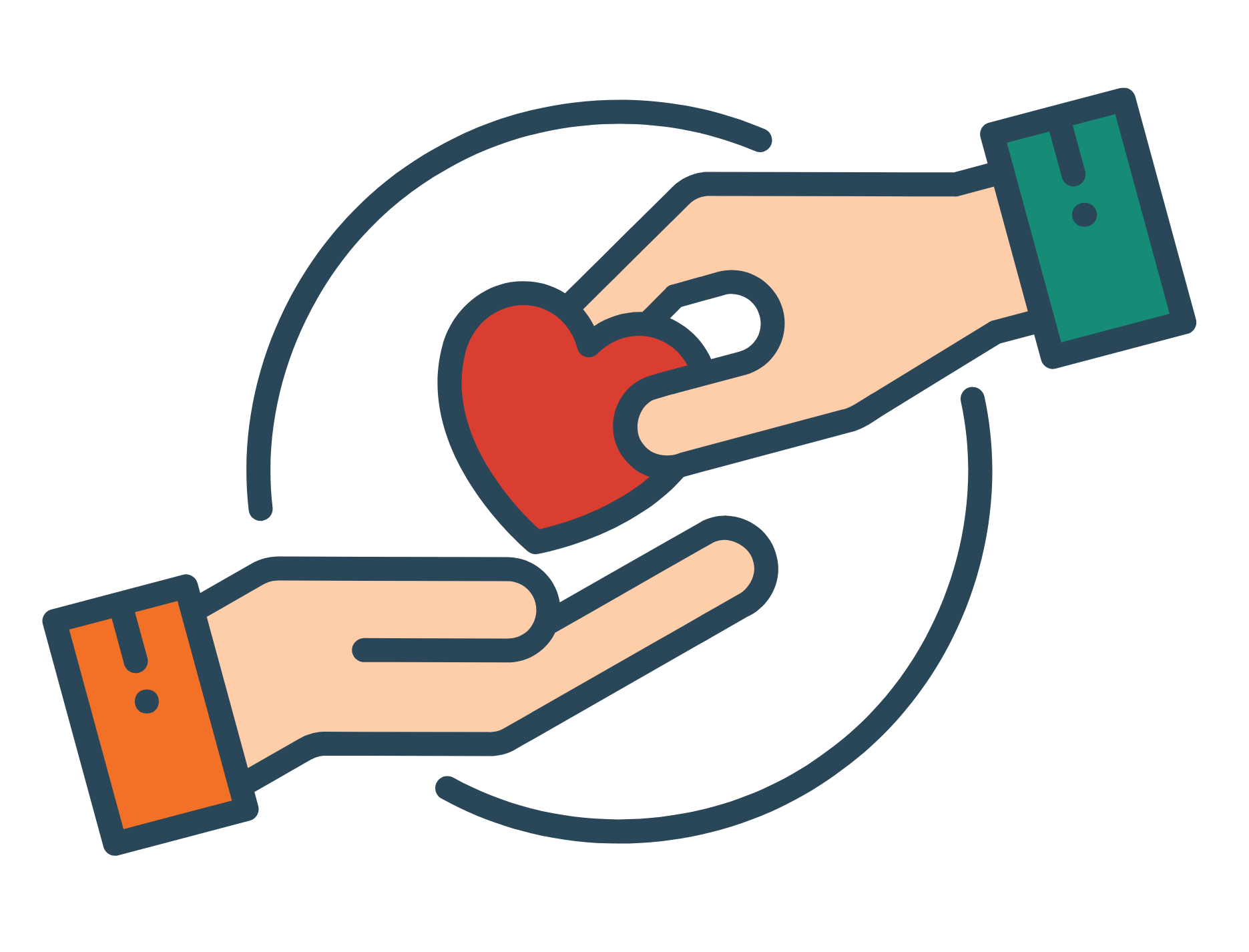 A graphic representation of one hand offering another hand a heart, representing empathy.