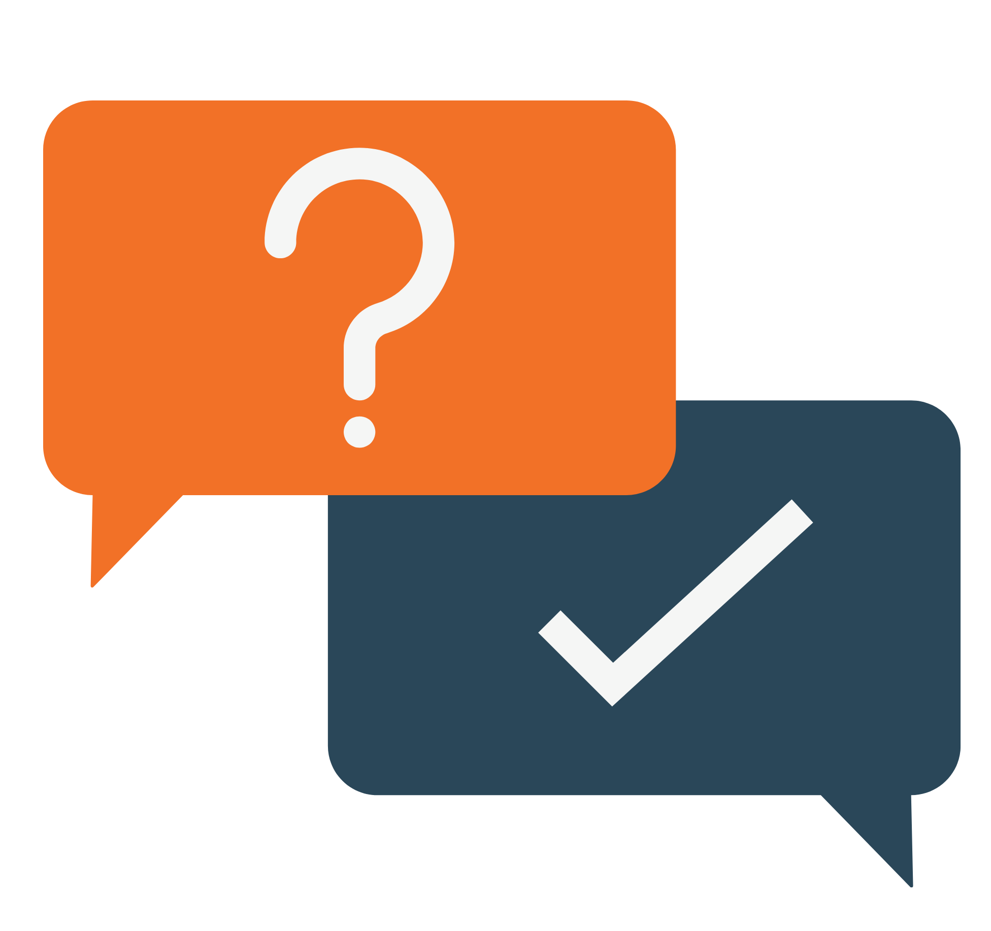 Graphic image of a question mark and check mark representing questions answered.