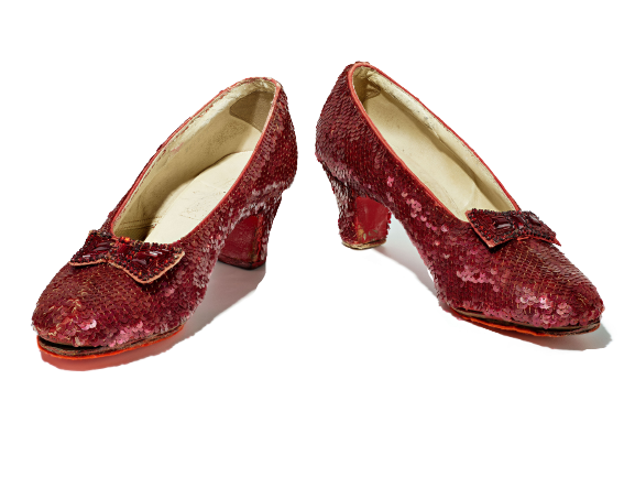 The ruby slippers worn by Judy Garland in the Wizard of Oz. 