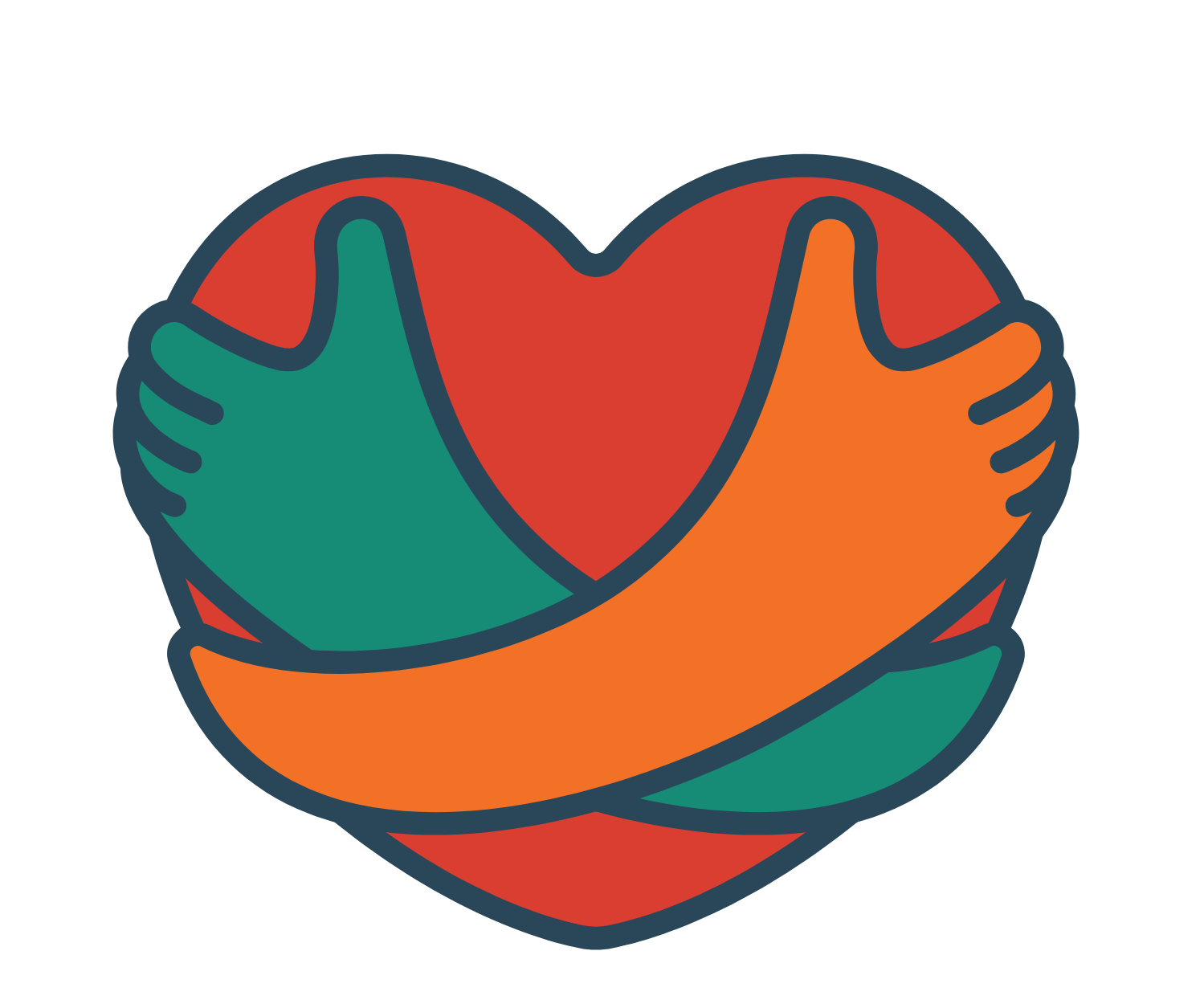 A graphic image of two arms hugging a heart representing self-affirmation.