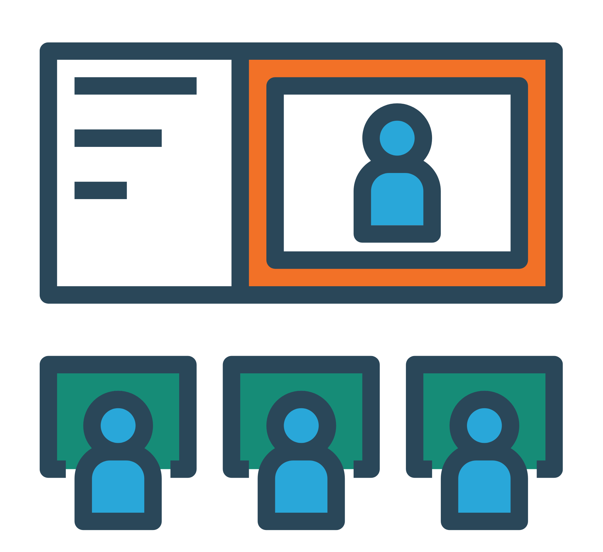 Graphic representation of people engaged in a video conference.