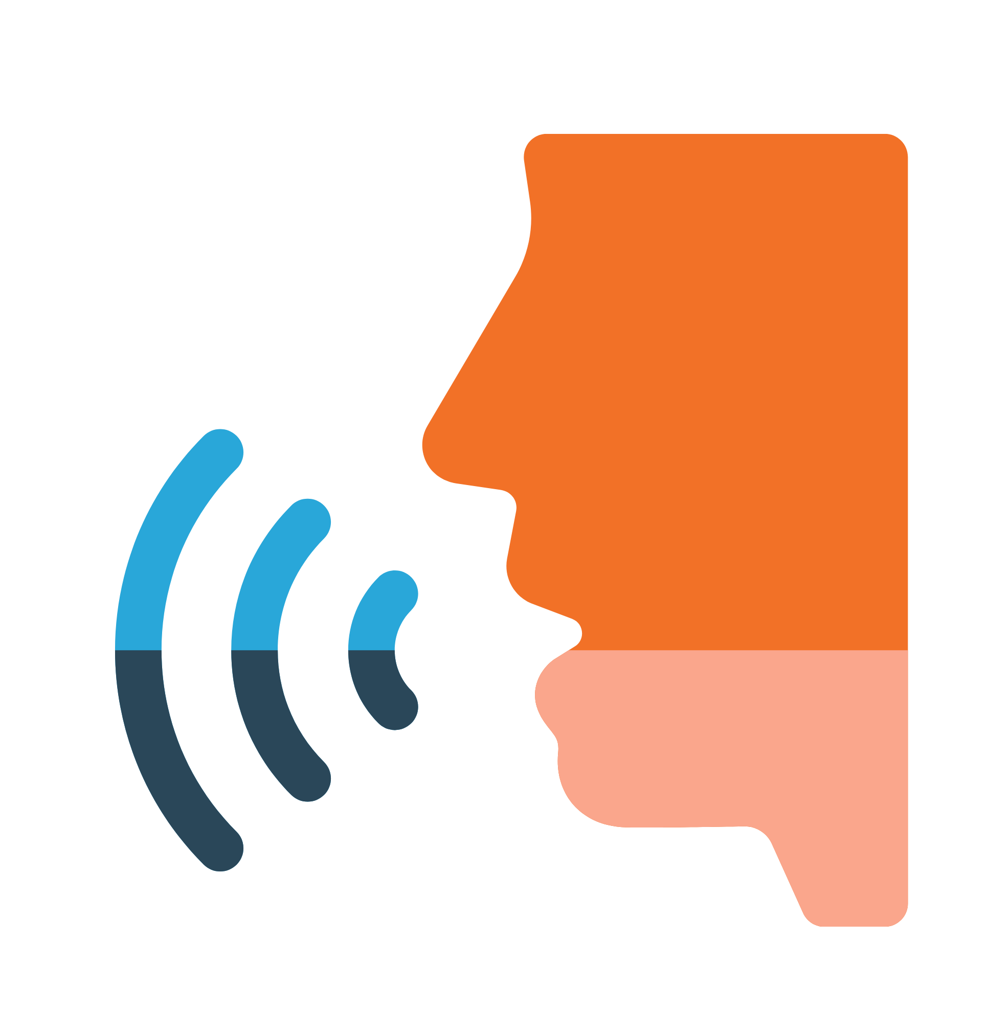A graphic representation of finding one's voice shows a profile of a person speaking.