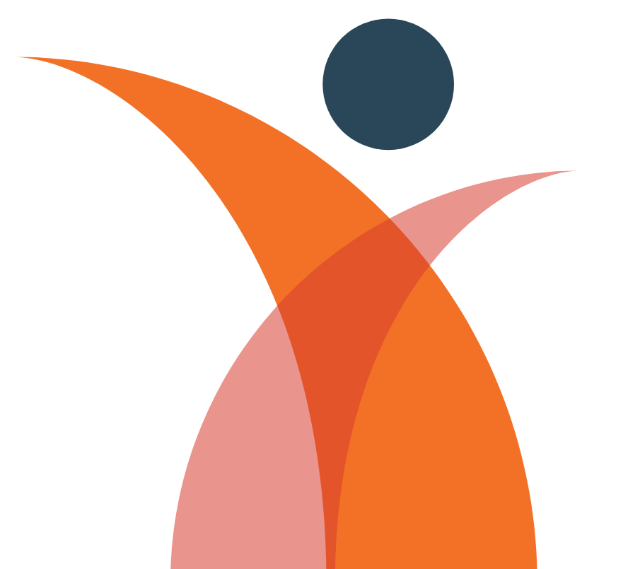 Graphic representation of a person. Represents the youth with a disability in shade of read and orange. 